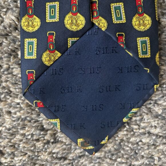 Marco Polo Italian Style Tie, Blue/yellow Badges. 60” Total - Picture 5 of 6